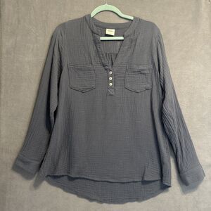 Anthropologie Mote Cotton Gauze Top Womens Size L Gray Long Sleeve Beachy